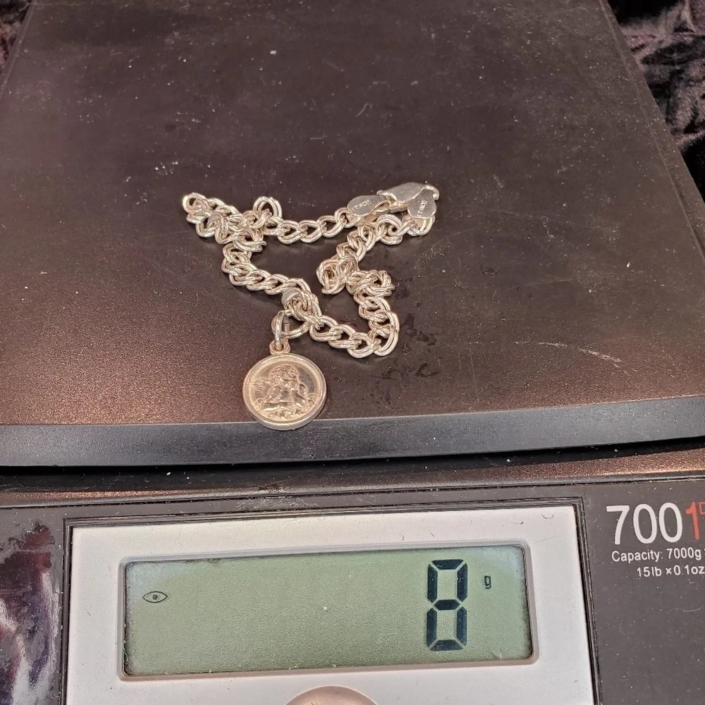 0203. 7" ~ 8 Gm. Silver Bracelet ~ Guardian Angel 😇  Cherub 💖 Italy Sterling